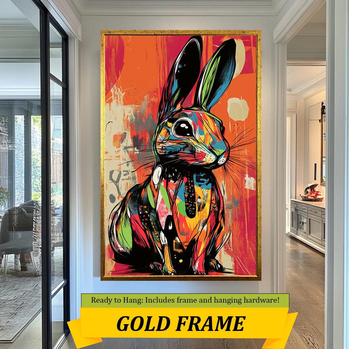 Colorful Rabbit Street Art Style Vibrant Playful Bunny Wall Decor Art - Image 3