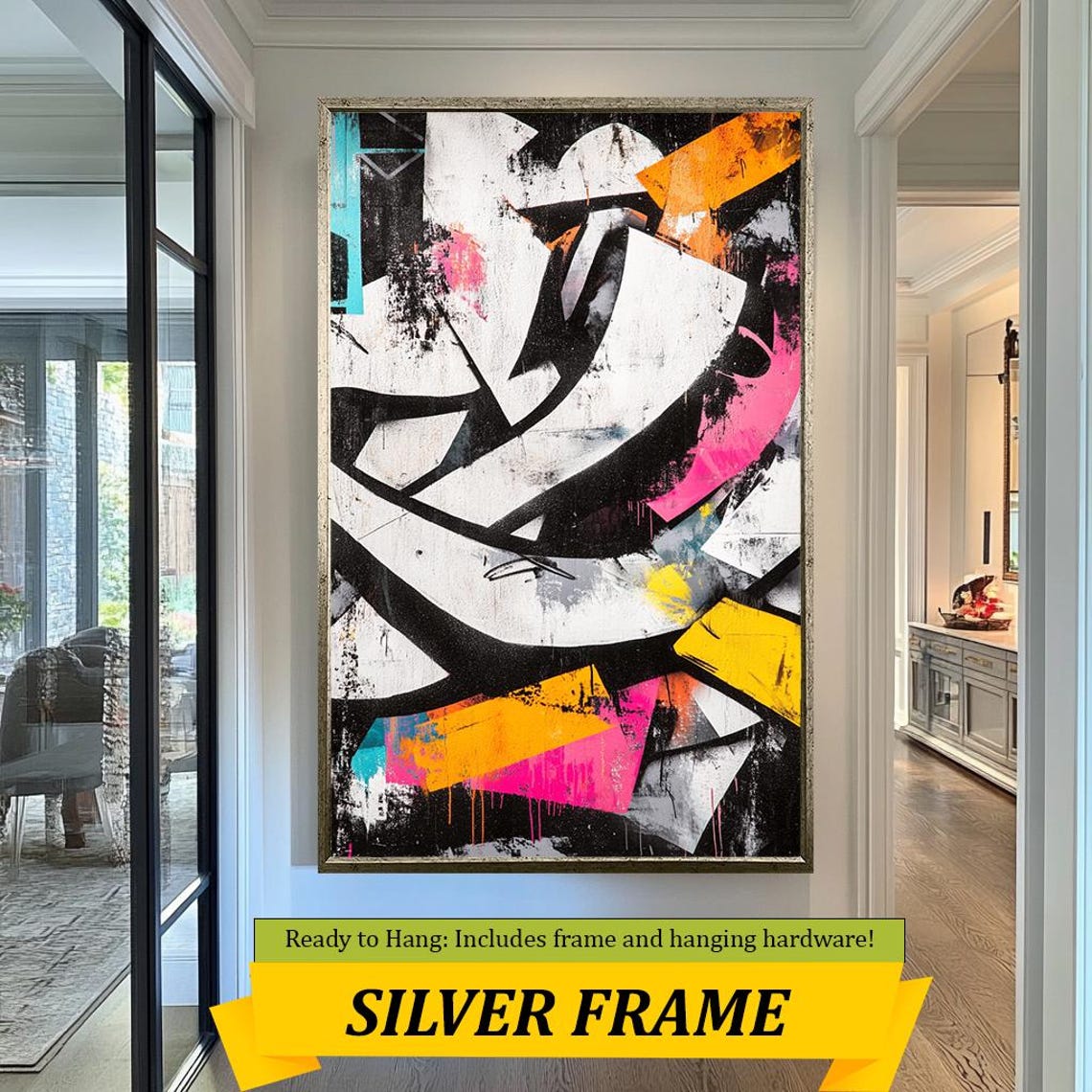 Bold Abstract Graffiti Wall Art Colorful Urban Street Style Modern Black Pink Yellow And Blue Artwork - Image 3
