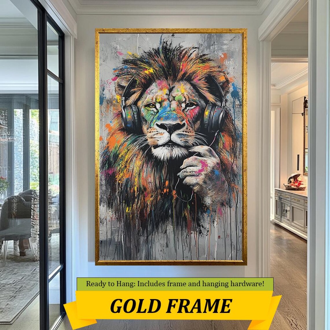 Colorful Pop Art Lion With Headphones Vibrant Graffiti Animal Wall Art Poster - Image 3