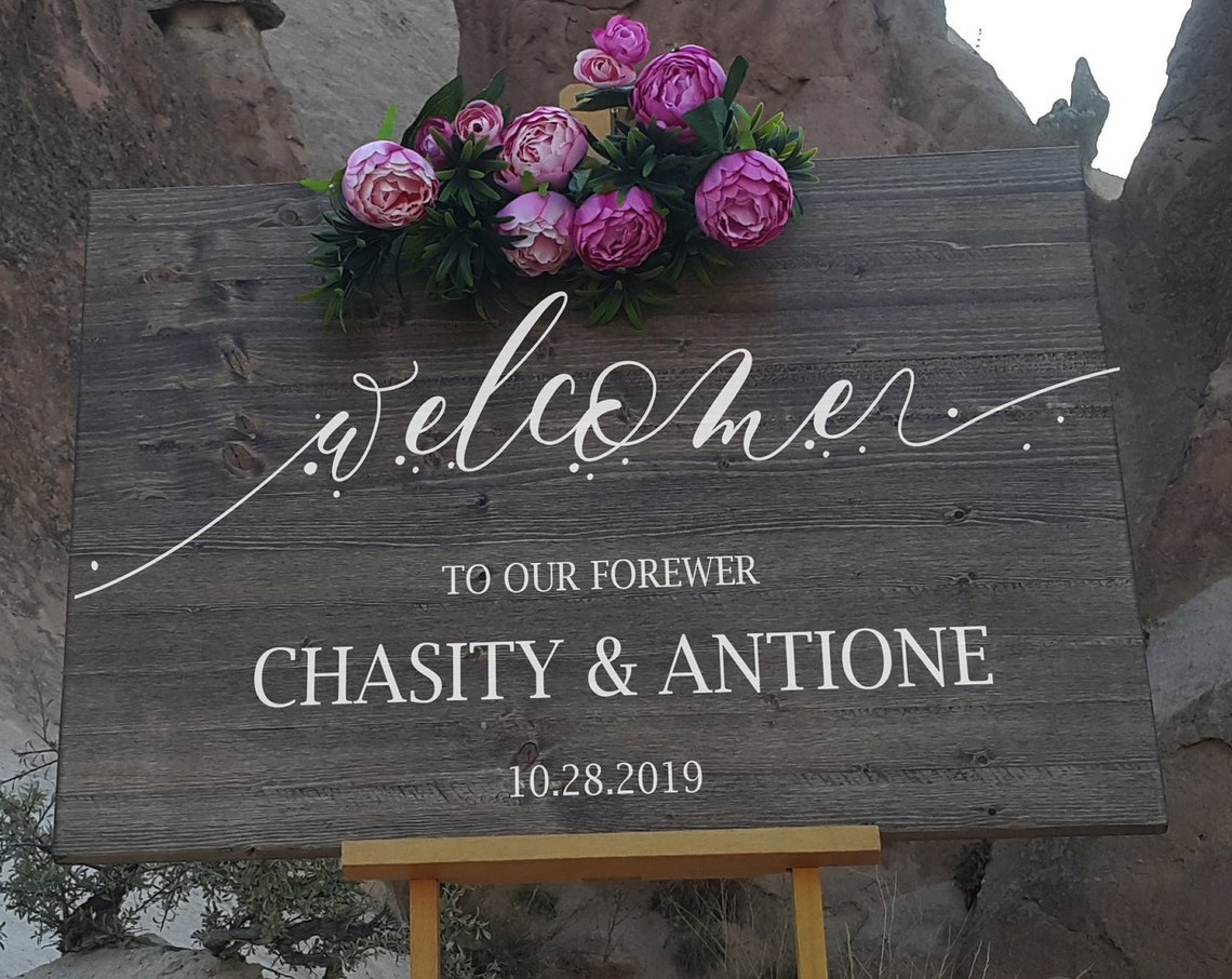 Personalized Wedding Welcome Sign Rustic Wood Names Date Wall Art