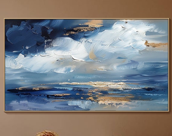 Abstract Ocean Wave Oil Painting, Blue Sea Scenery