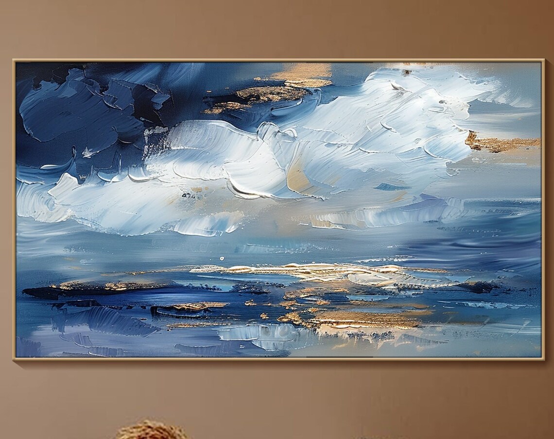 Abstract Ocean Wave Oil Painting, Blue Sea Scenery