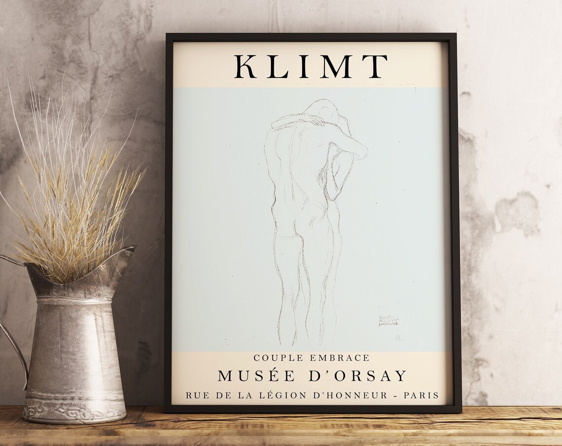 Gustav Klimt Couple Embrace Minimalist Sketch Musee d Orsay Art Poster - Image 3