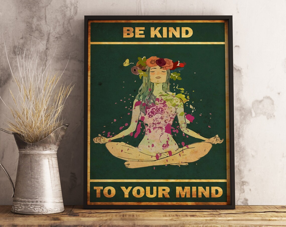 Be Kind To Your Mind Floral Yoga Vintage Poster - Image 3