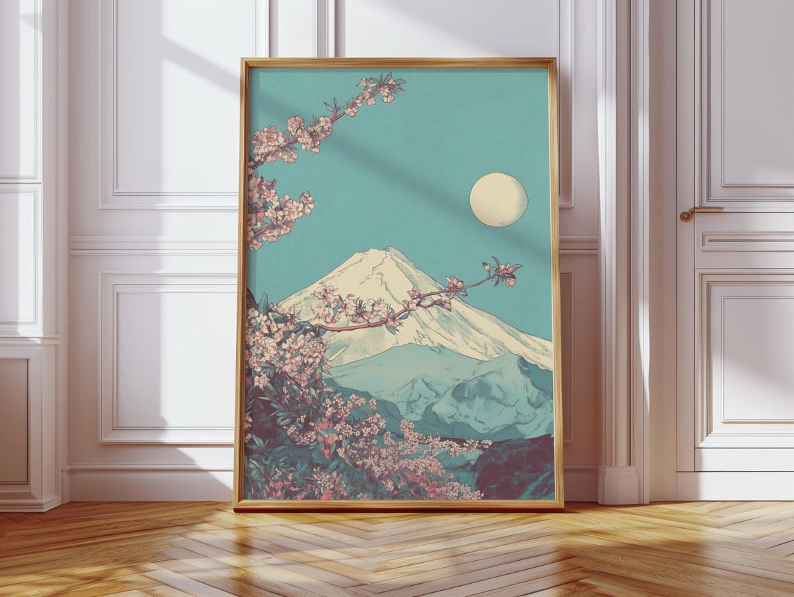 Cherry Blossom Mountain Poster, Hiroshi Nagai Inspired