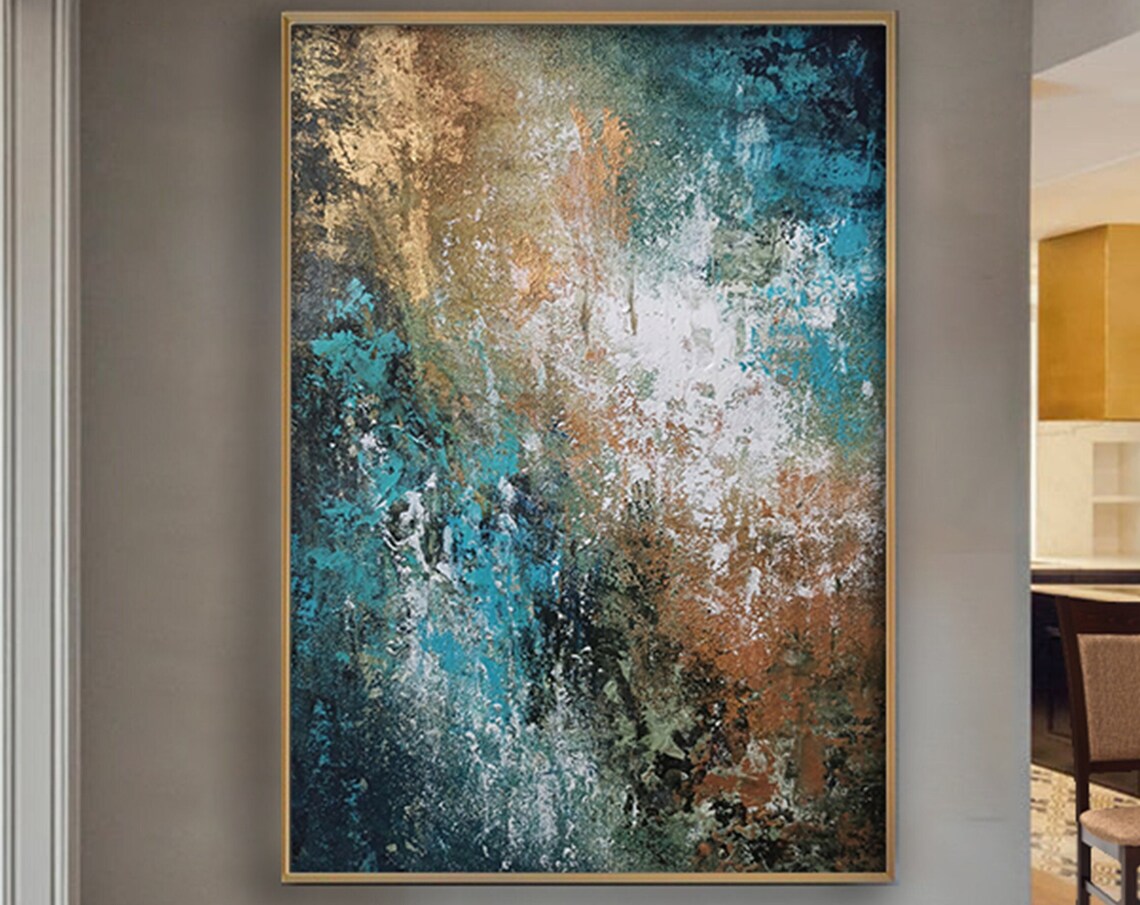 Teal Copper White Earthy Mottled Textured Square Wall Art Poster - Image 4