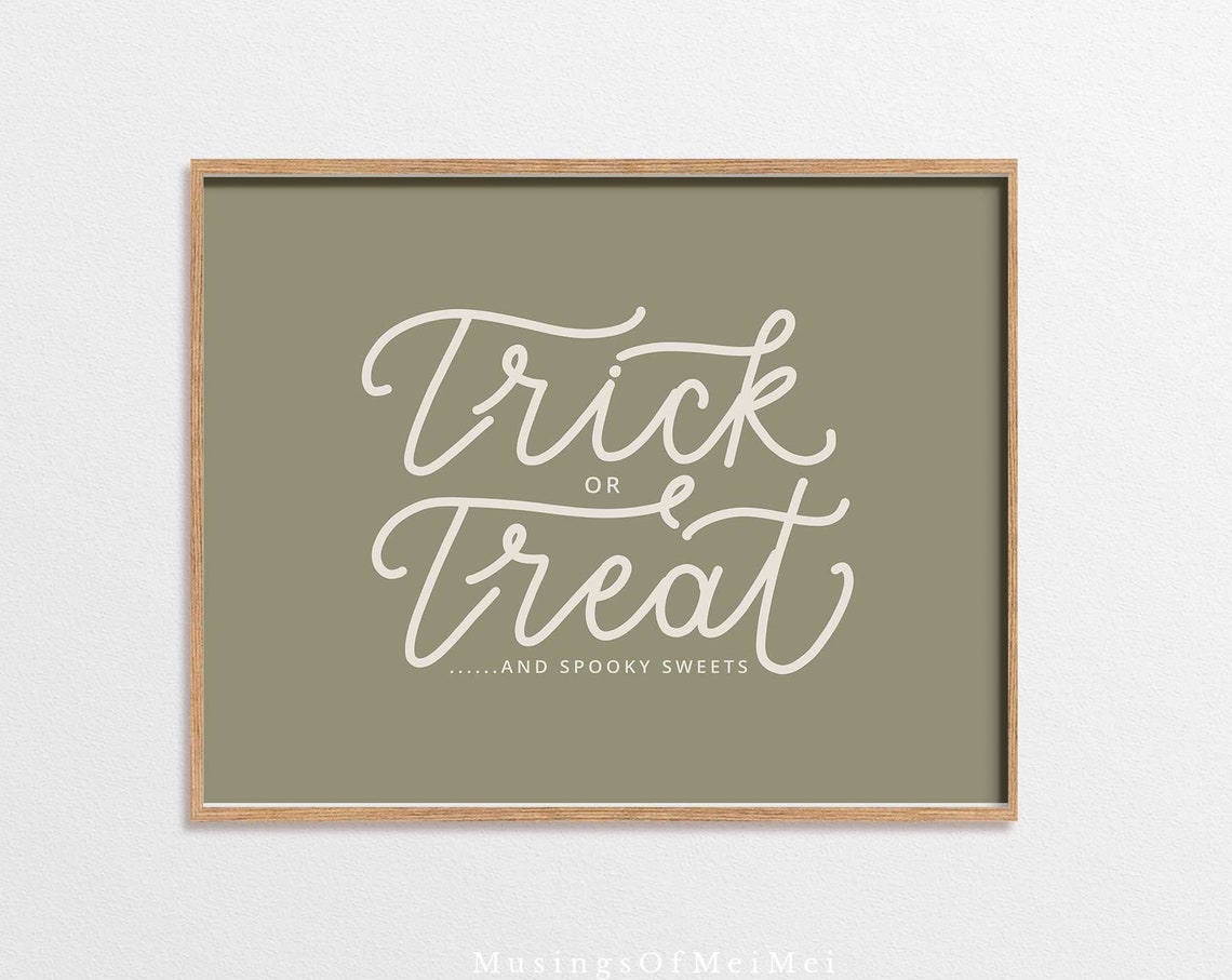 Trick or Treat and Spooky Sweets Sage Green Halloween Poster
