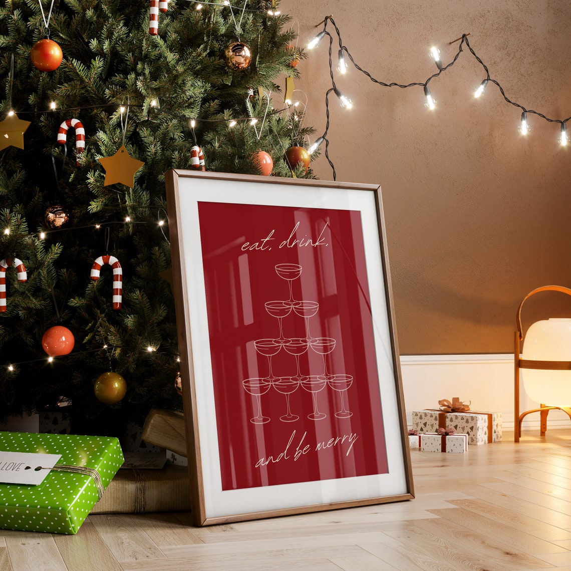 Eat Drink And Be Merry Champagne Tower Red Holiday Toast Poster - Image 4