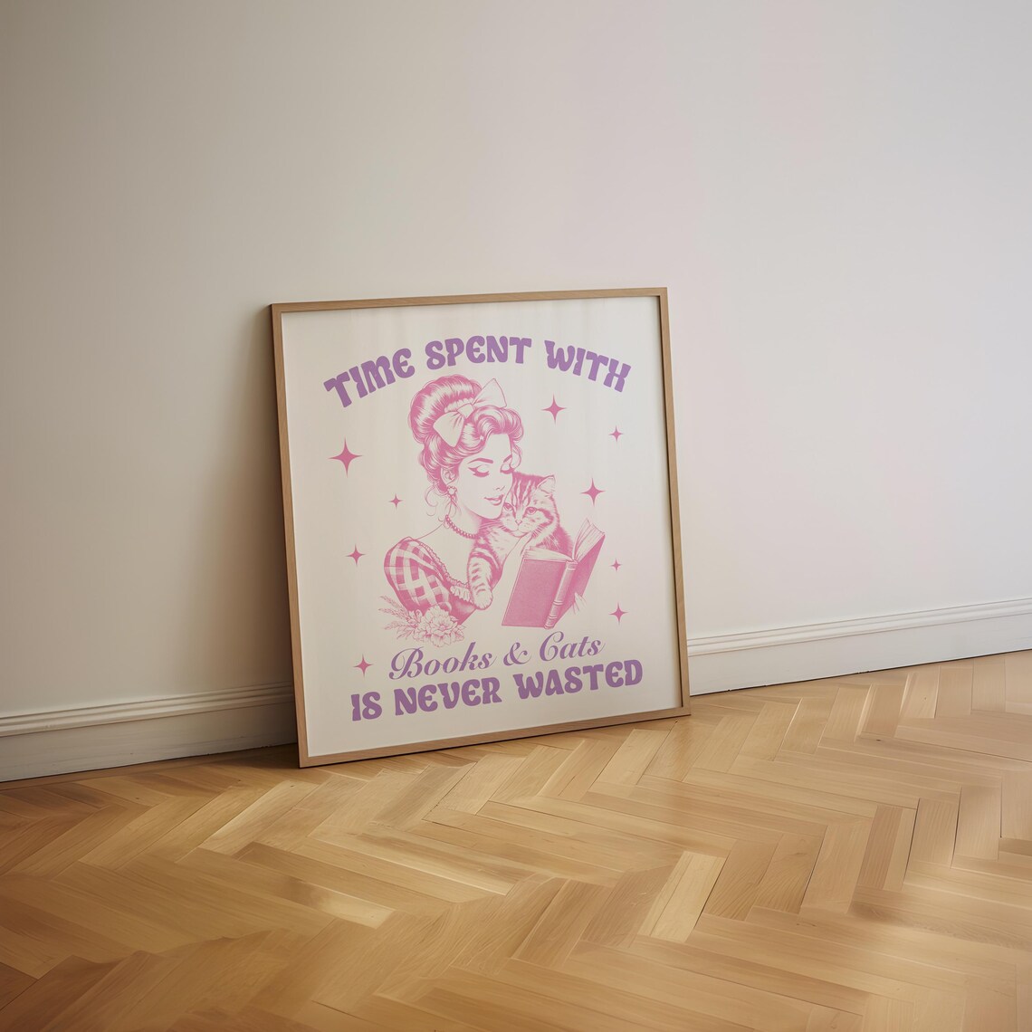 Time Spent with Books and Cats Is Never Wasted Retro Quote Poster - Image 5