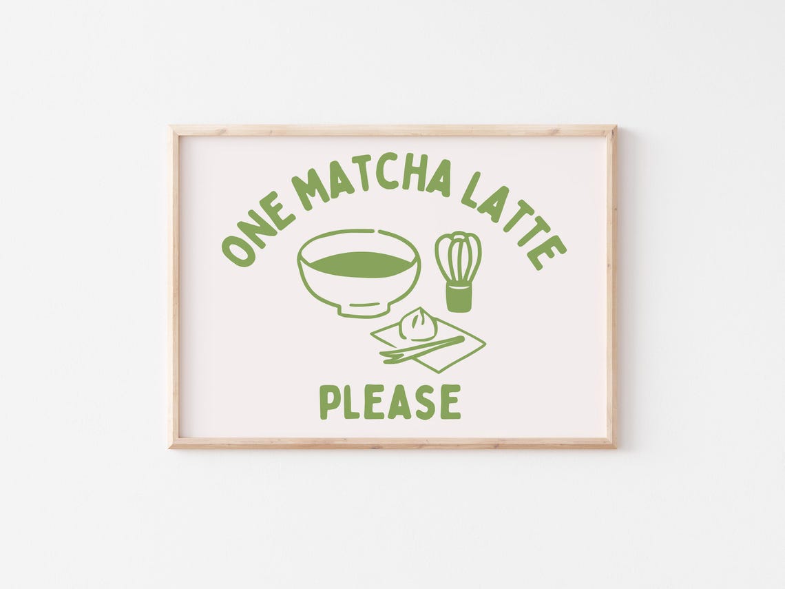 One Matcha Latte Please Cute Green Kitchen Cafe Quote Poster - Image 3