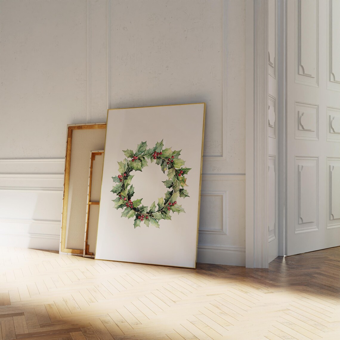 Holly Berry Wreath Watercolor Botanical Christmas Holiday Poster - Image 5