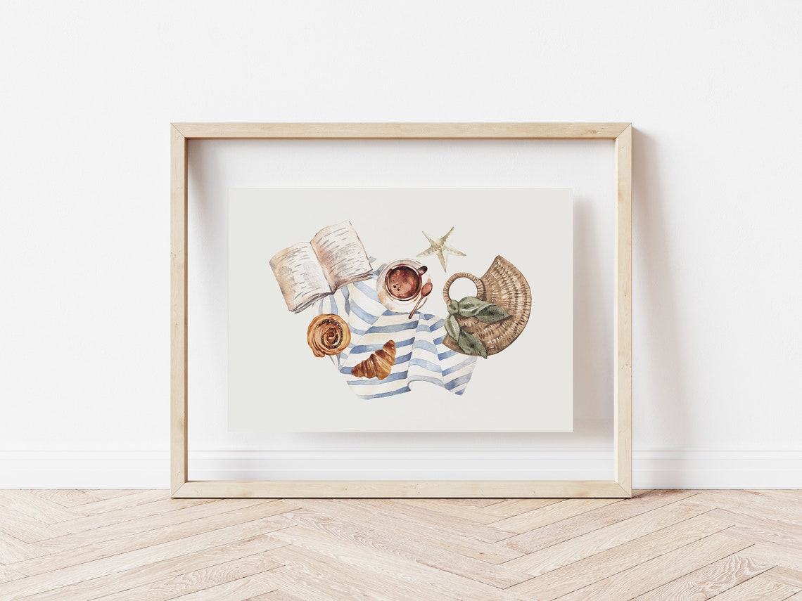 Beach Coffee Picnic Watercolor Coastal Summer Kitchen Poster - Image 4