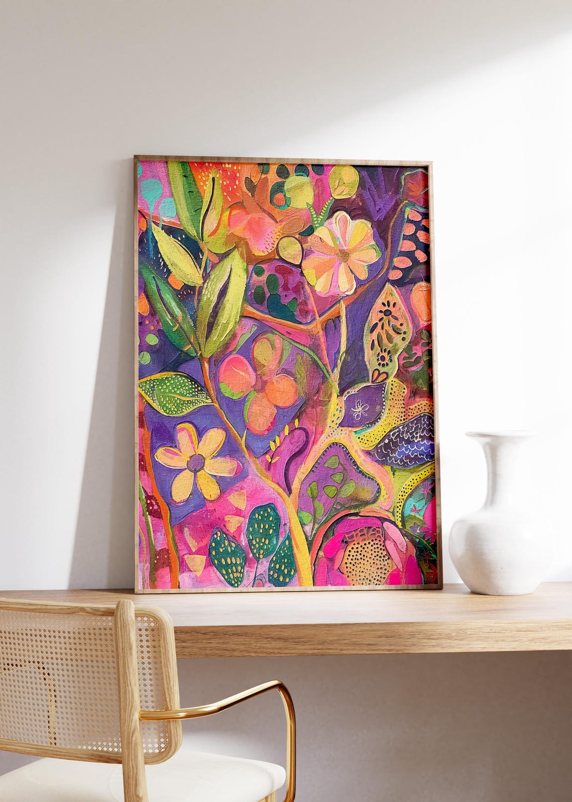 Bold Eclectic Abstract Flower Painting Jewel Tone Decor Poster - Image 2