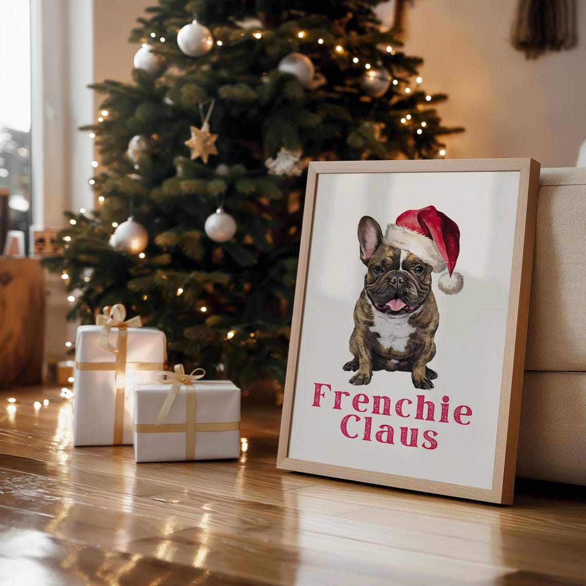 Frenchie Claus Art French Bulldog In Santa Hat Painting Christmas Pet Print Christmas Dog Print Funny Christmas Decor - Image 5