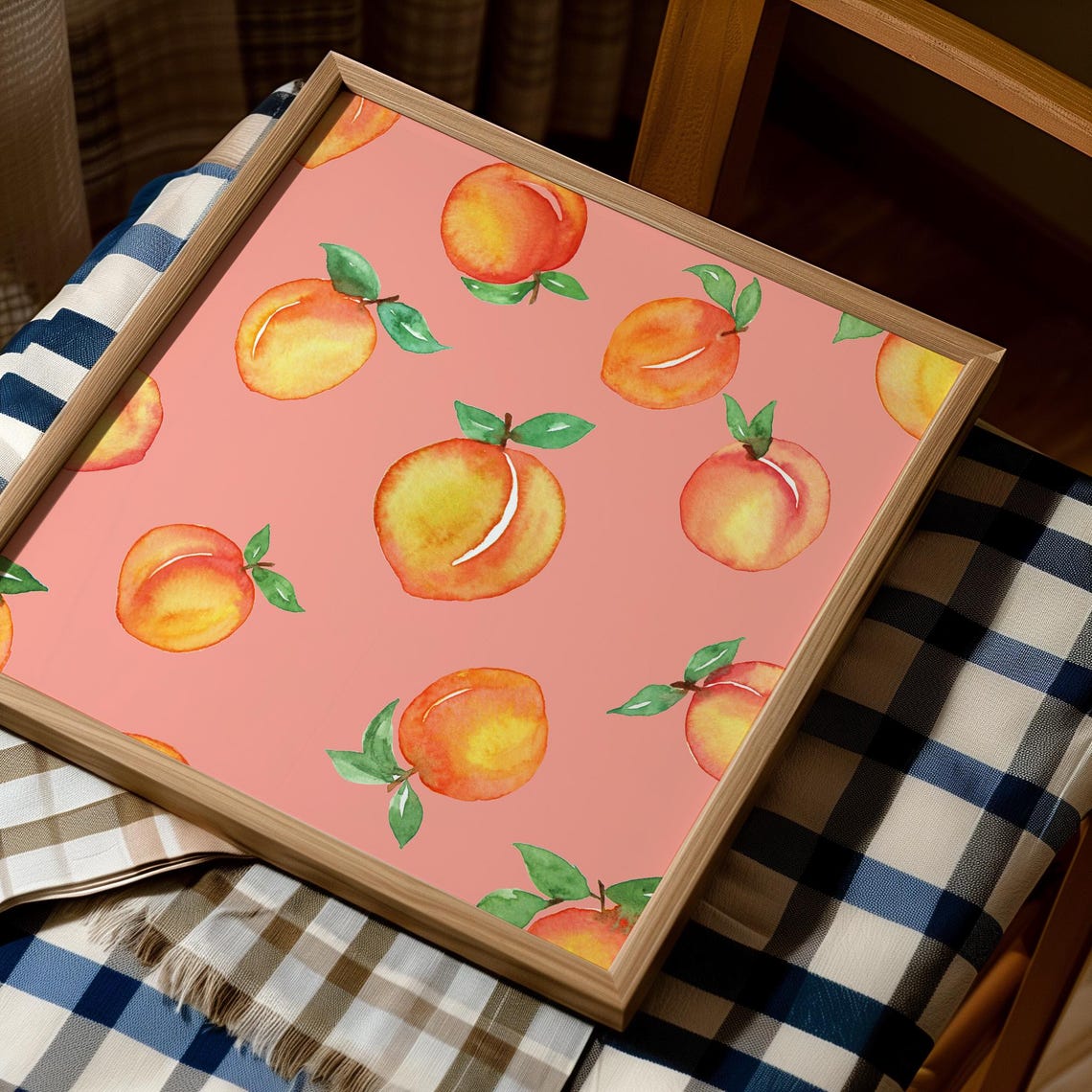 Watercolor Peaches Pattern Pink Girly Fruit Summer Kitchen Poster - Image 5
