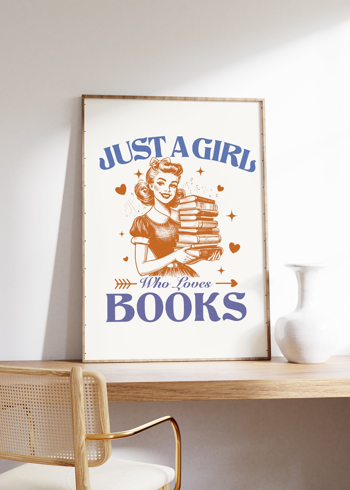 Just A Girl Who Loves Books Vintage Retro Bookish Reader Poster - Image 4