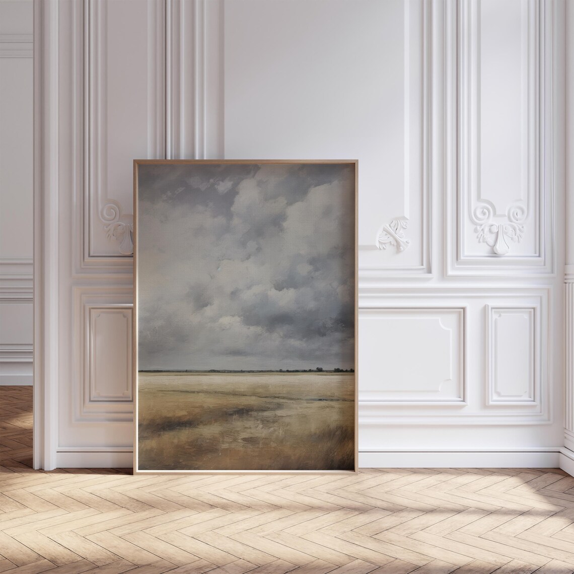 Moody Storm Clouds Gathering Over Golden Wheat Field Painting Print - Image 3