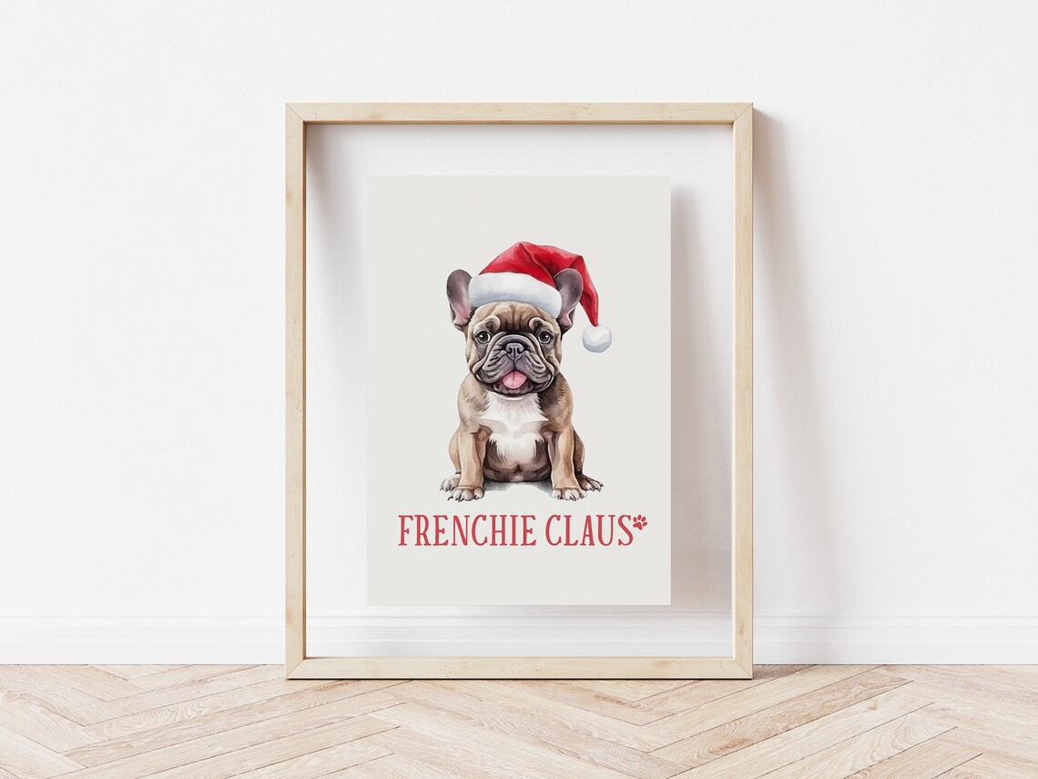 Frenchie Claus French Bulldog Puppy In Santa Hat Christmas Poster - Image 4