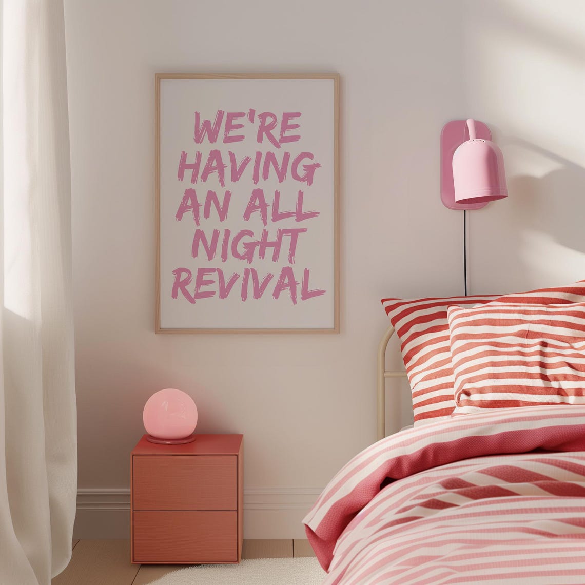 Were Having An All Night Revival Pink Brush Lettering Statement Poster - Image 5