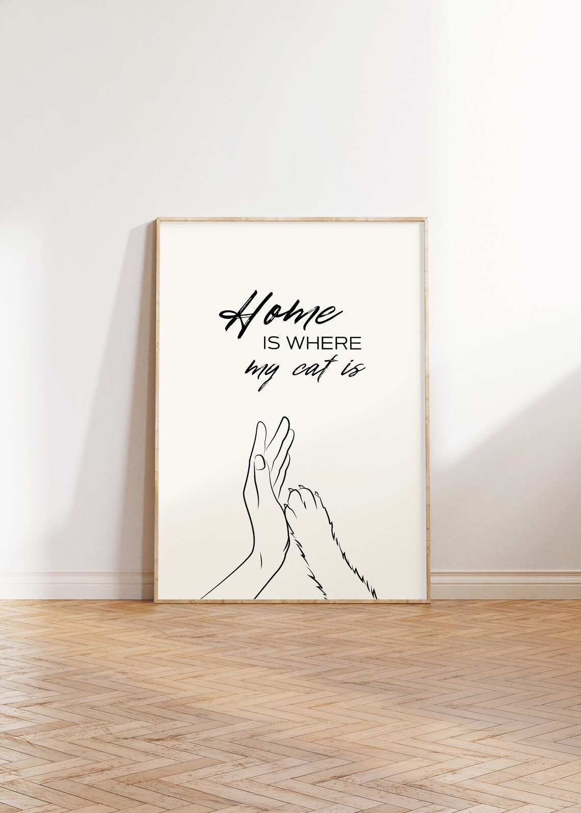 Home Is Where My Cat Is Line Art Human Hand And Cat Paw Poster - Image 3