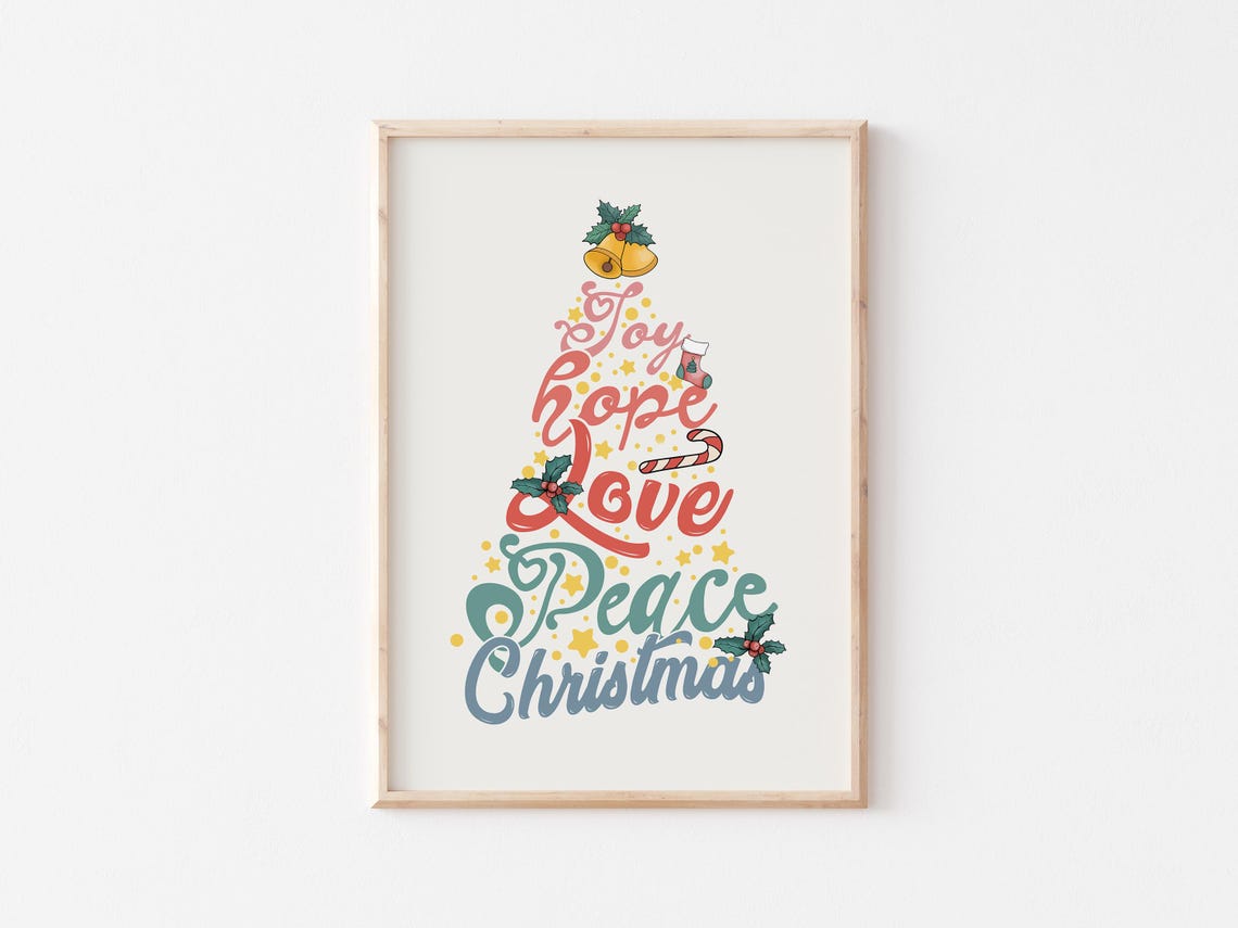 Joy Hope Love Peace Christmas Tree Script Vintage Holiday Poster - Image 3