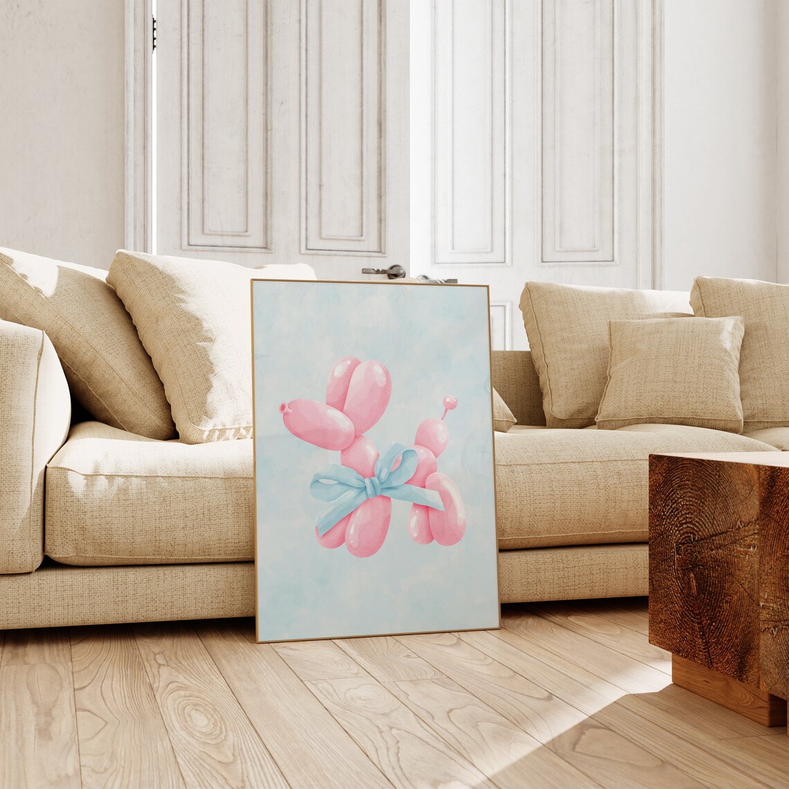 Pink Balloon Dog With Blue Bow Pastel Coquette Room Decor Poster - Image 4