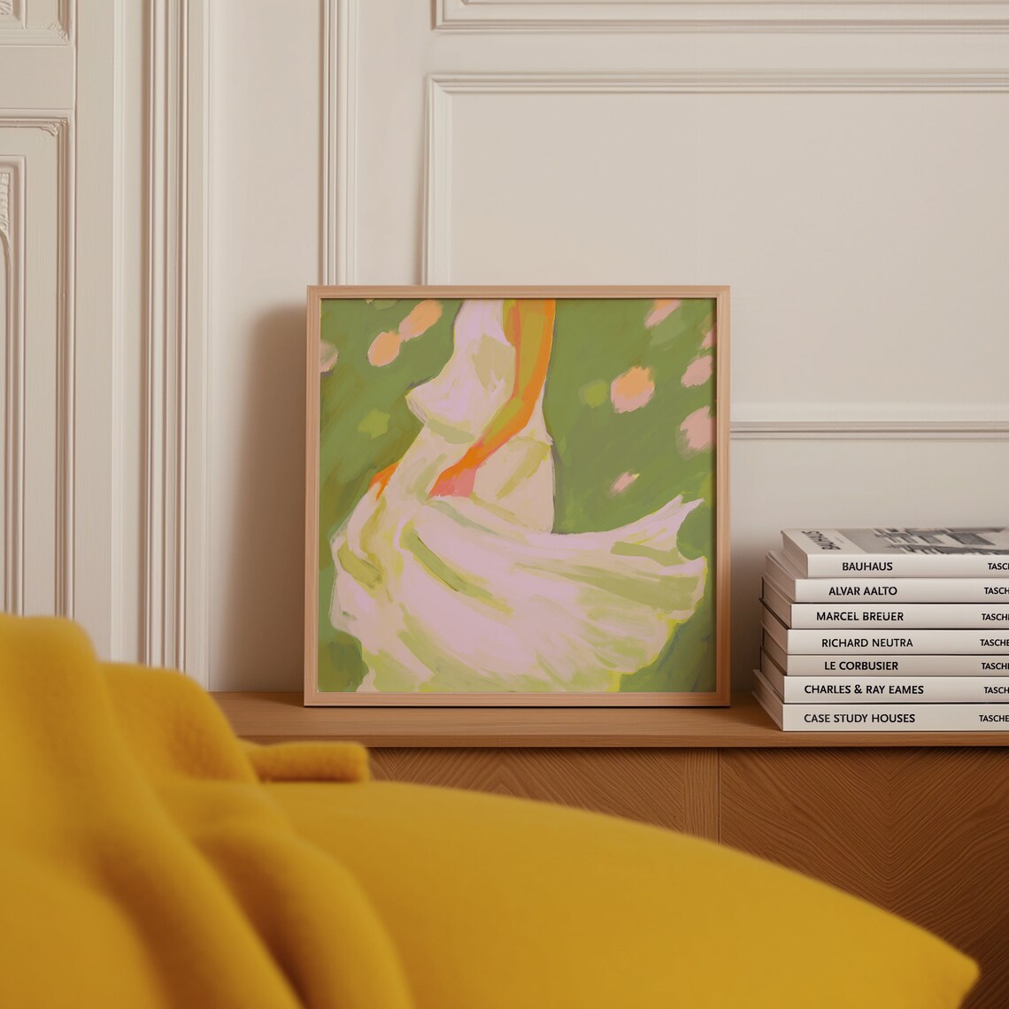 Twirling Woman In White Dress Green Garden Abstract Art Poster - Image 4