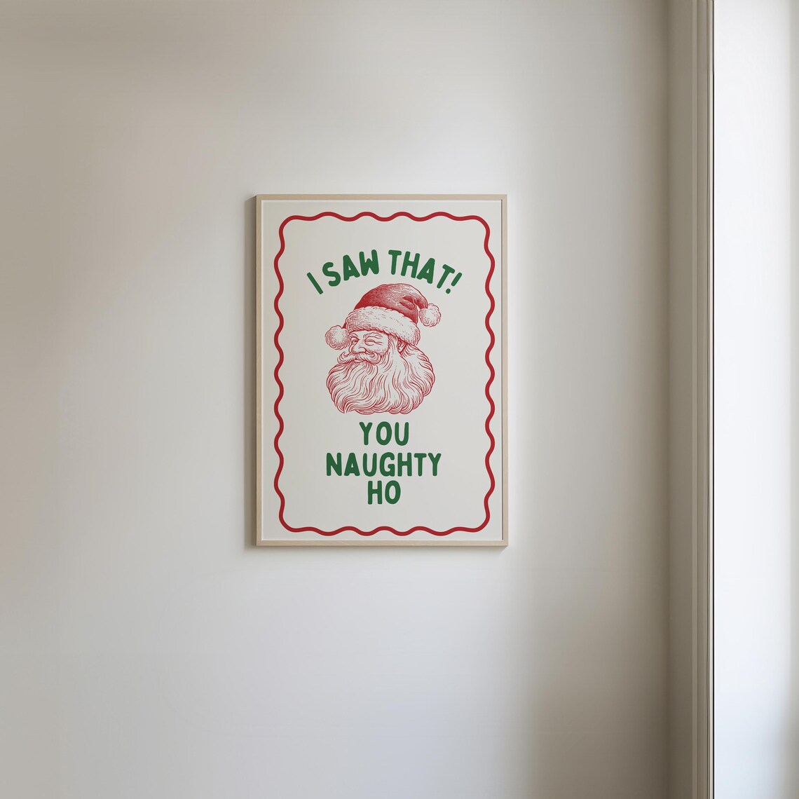 I Saw That You Naughty Ho Funny Vintage Santa Christmas Poster - Image 3