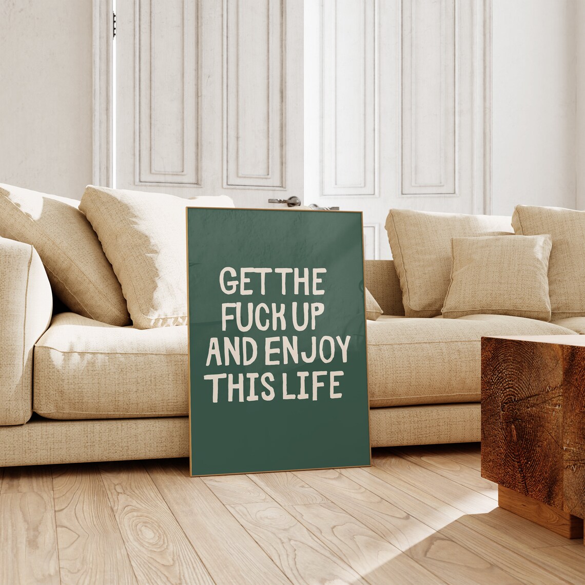Get The F Up And Enjoy This Life Bold Green Sweary Quote Poster - Image 5