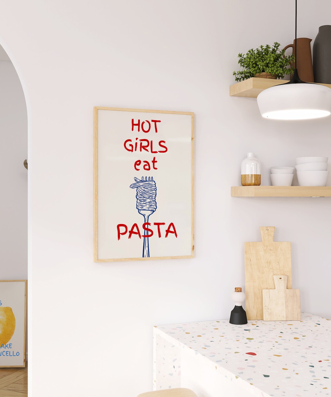 Hot Girls Eat Pasta Funny Red Spaghetti Kitchen Quote Poster - Image 2