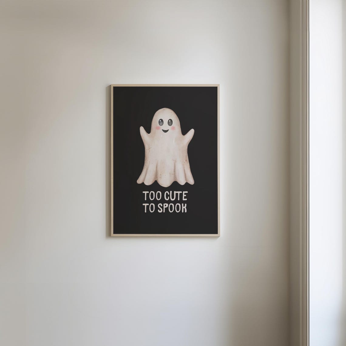 Too Cute to Spook Smiling Ghost Black Cute Halloween Quote Poster - Image 3