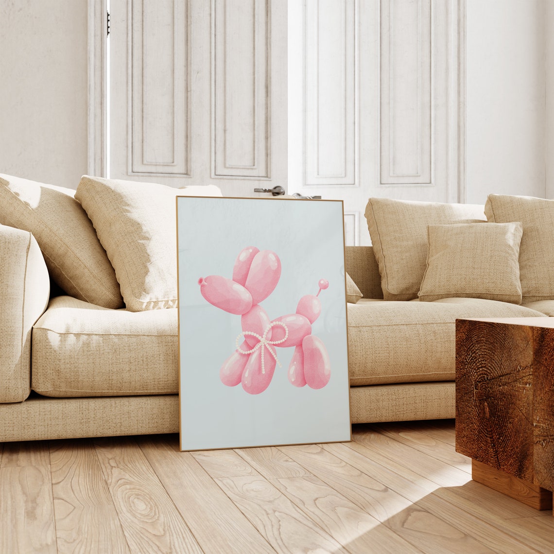 Pink Balloon Dog Pearl Bow Preppy Y2K Girly Aesthetic Poster - Image 4