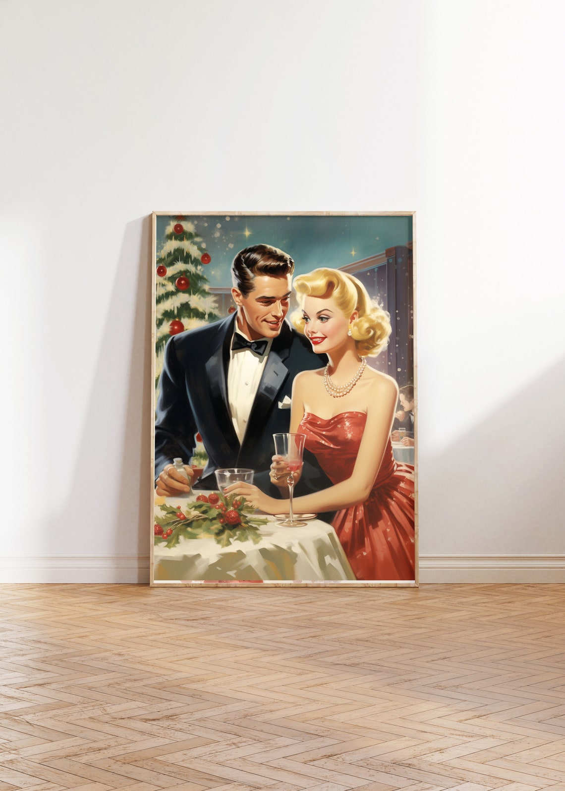 Retro 1950s Christmas Party Couple Vintage Holiday Dinner Poster - Image 2