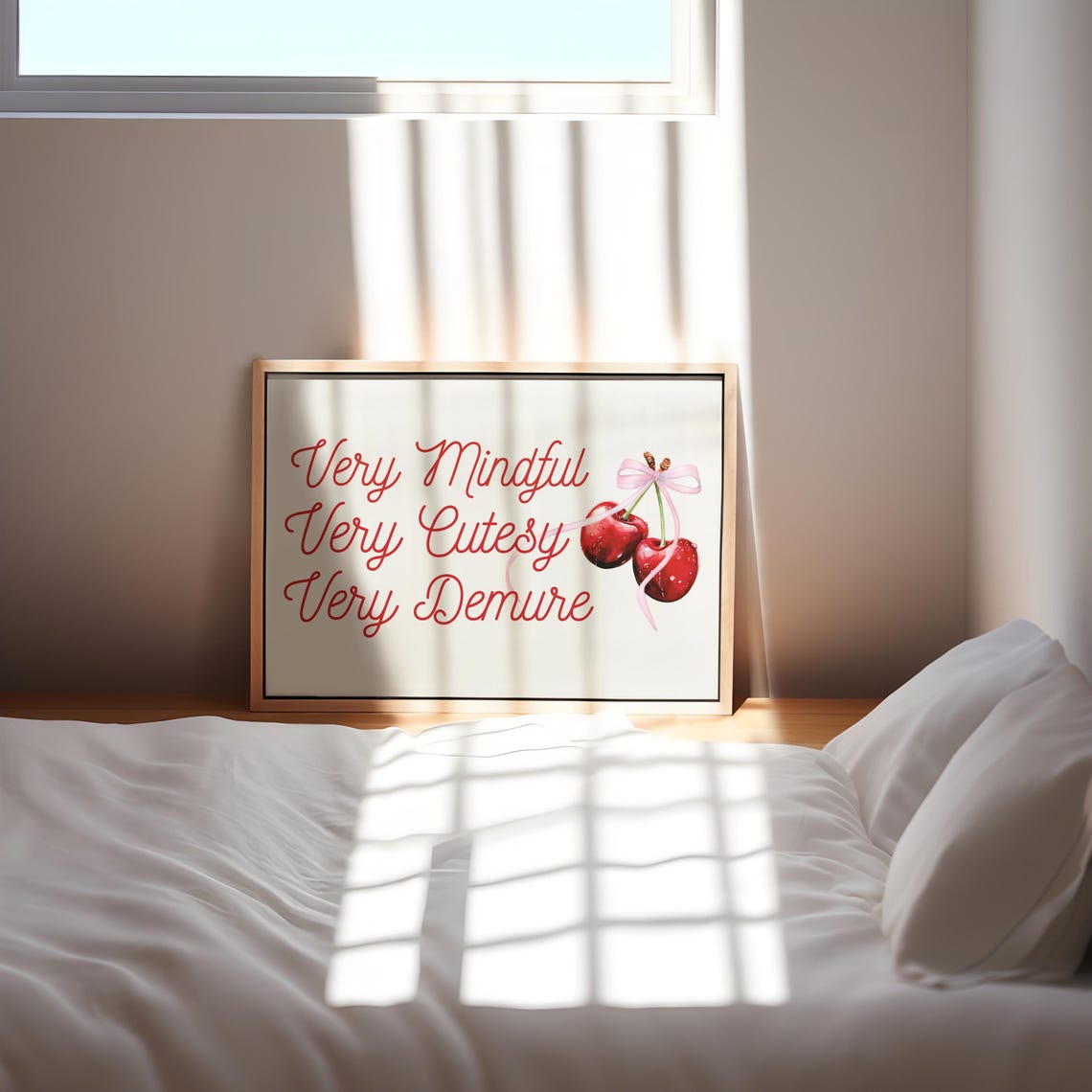 Very Mindful Very Cutesy Very Demure Quote With Cherry Bow Print - Image 4