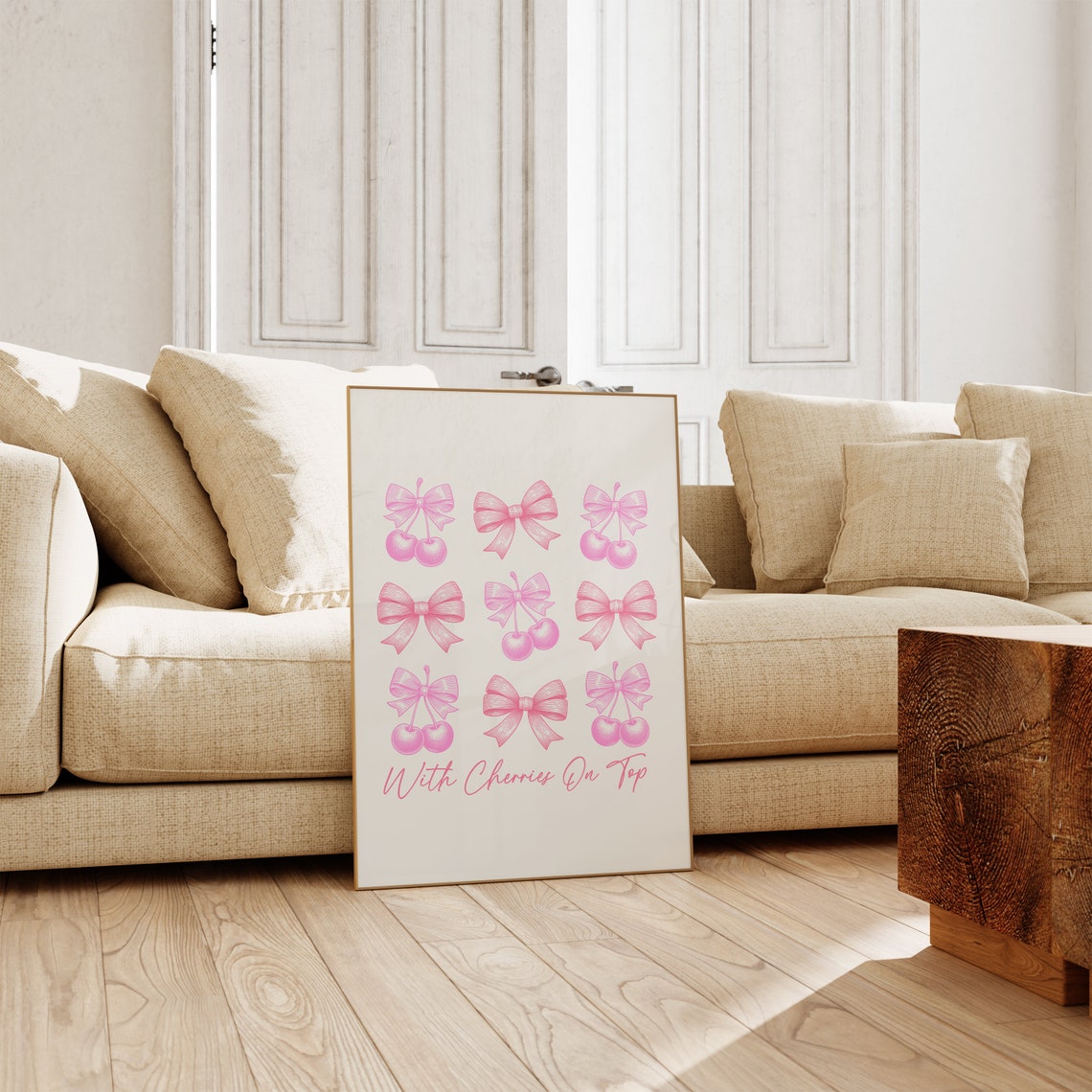 Pink Bows and Cherries Grid With Cherries On Top Script Poster - Image 2