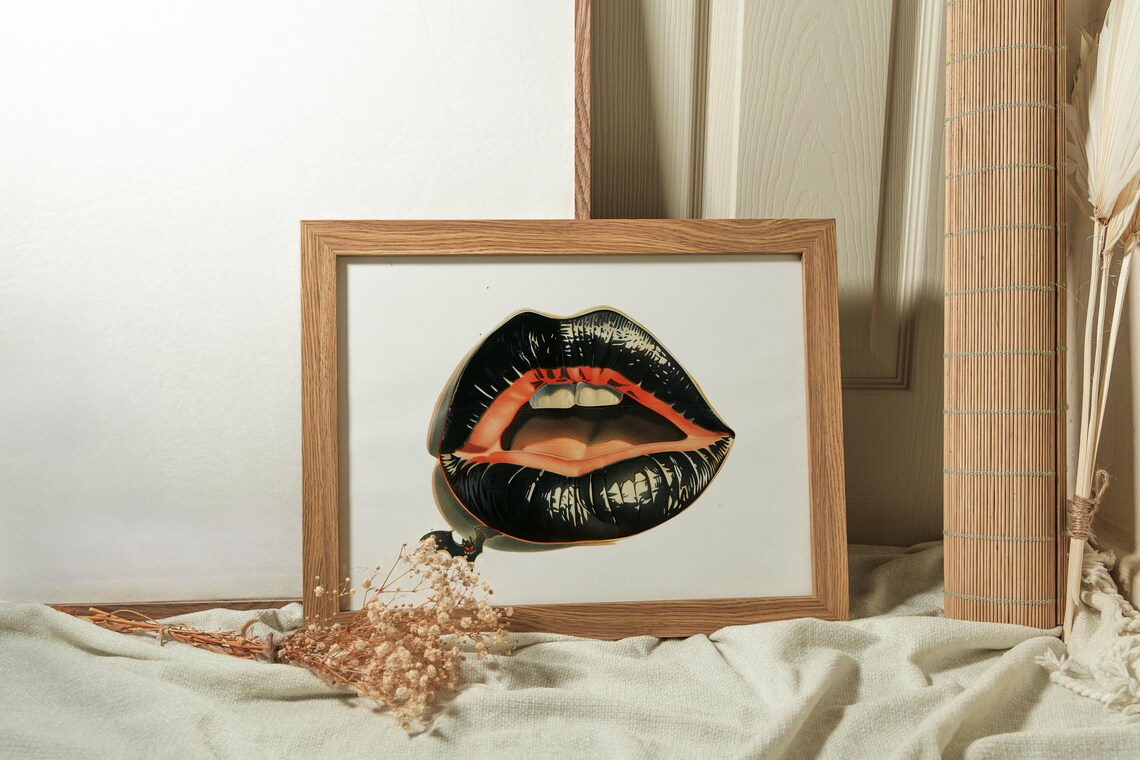 Black Vampire Lips With Red Mouth And Bat Gothic Halloween Poster - Image 2