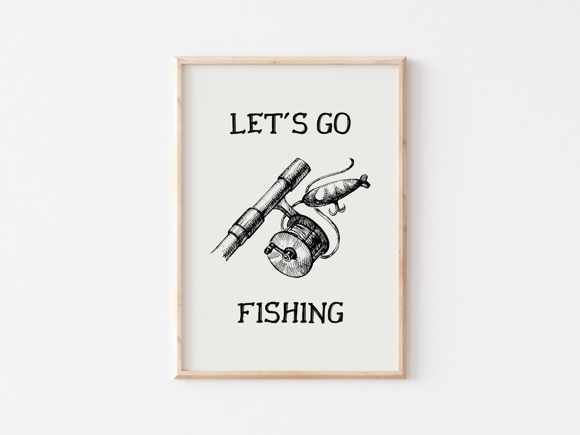 Fishing Print Vintage Fishing Poster Retro Fishing Wall Decor Lets Go Fishing Fishing Art Lake House Decor - Image 3