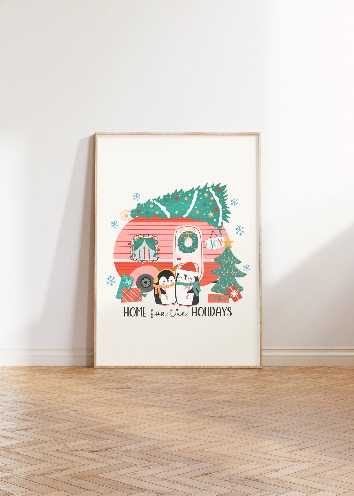 Home For The Holidays Print Christmas Wall Art Colorful Christmas Family Holiday Cozy Christmas Painting Cozy Winter Decor - Image 3