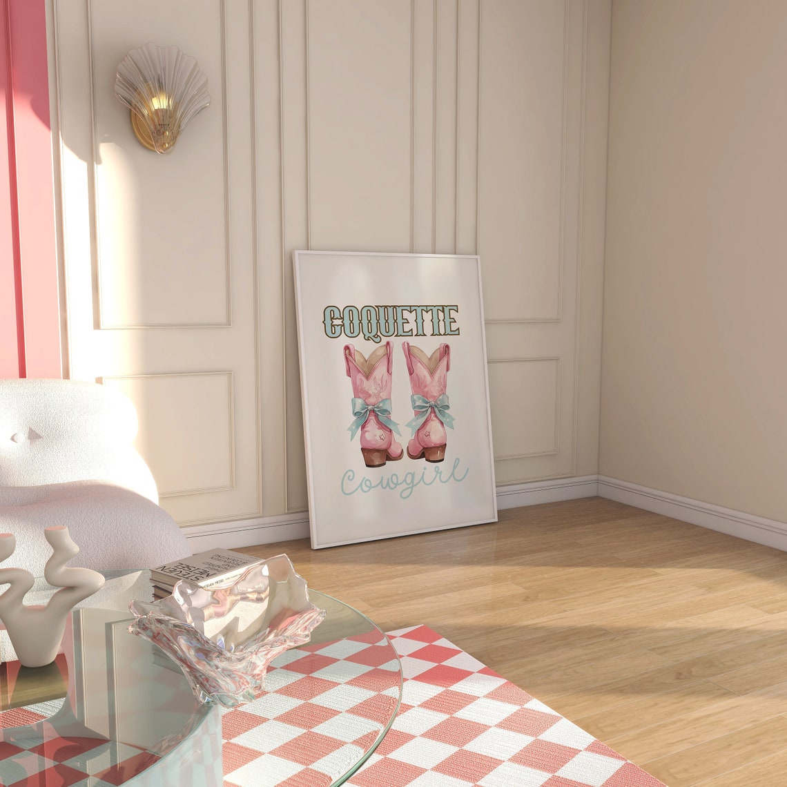 Coquette Cowgirl Pink Boots With Teal Bows Western Art Poster - Image 5