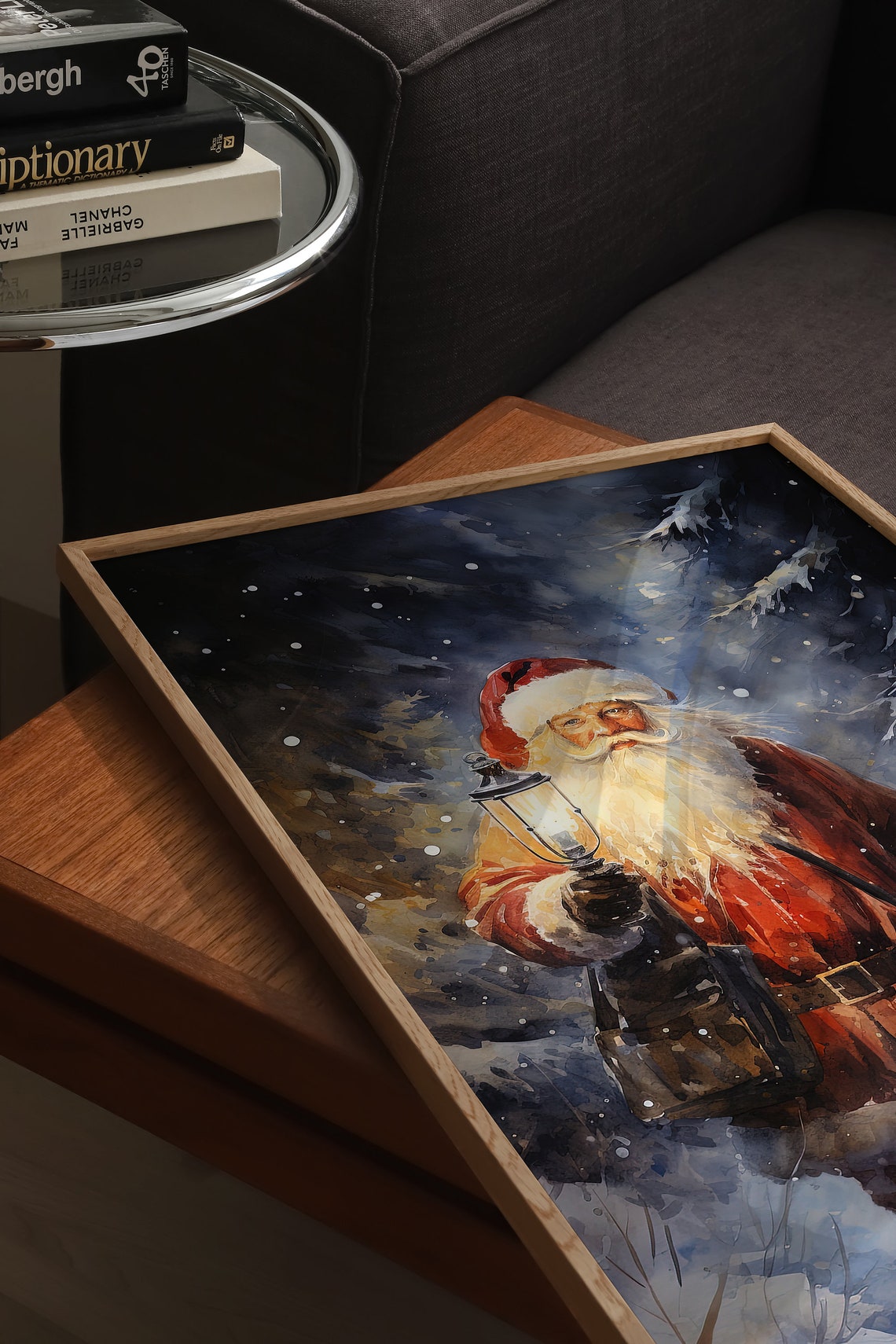 Vintage Santa Claus With Lantern in a Snowy Winter Forest Poster - Image 5