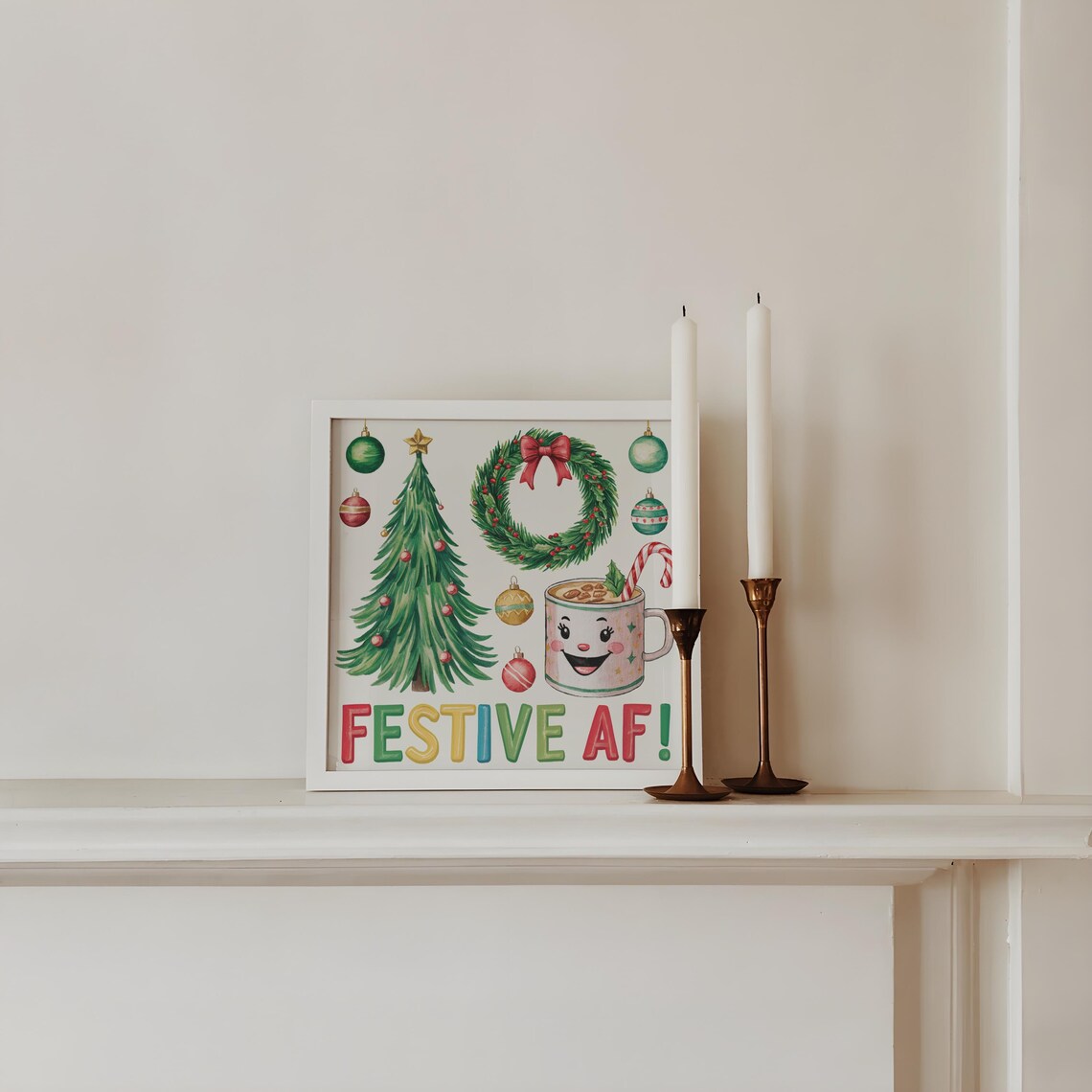 Festive AF Smiling Cocoa Mug Retro Christmas Tree Party Poster - Image 2