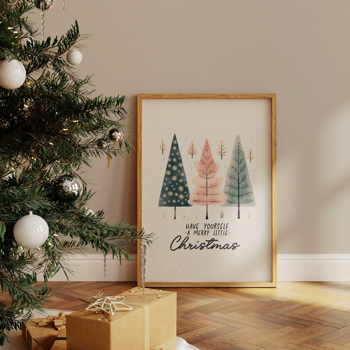 Have Yourself A Merry Little Christmas Pastel Pine Trees Poster - Image 4