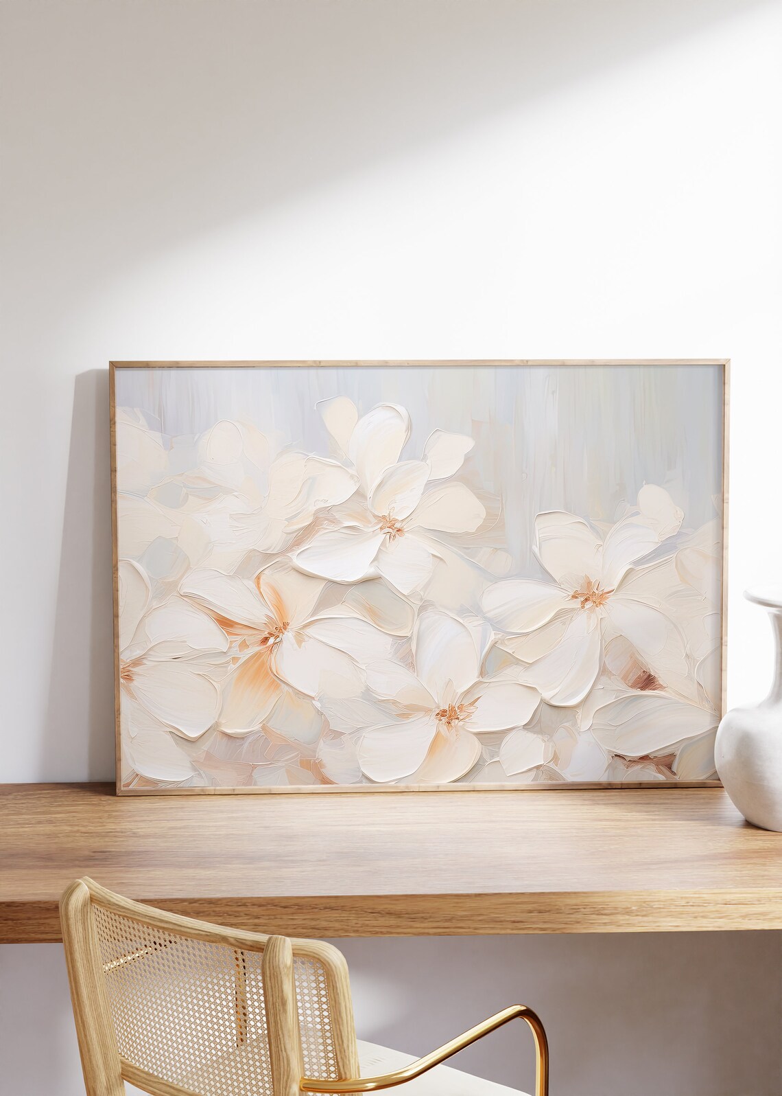 Textured White Blossom Impasto Floral Painting Modern Decor Poster - Image 2