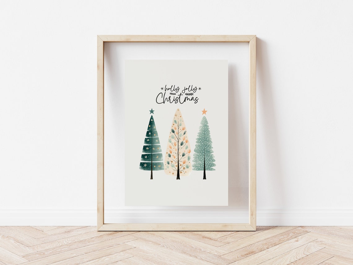 Holly Jolly Christmas Three Scandinavian Style Trees Holiday Poster - Image 5