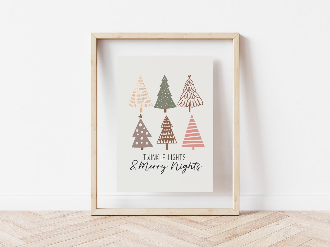 Twinkle Lights And Merry Nights Six Boho Trees Holiday Print - Image 5
