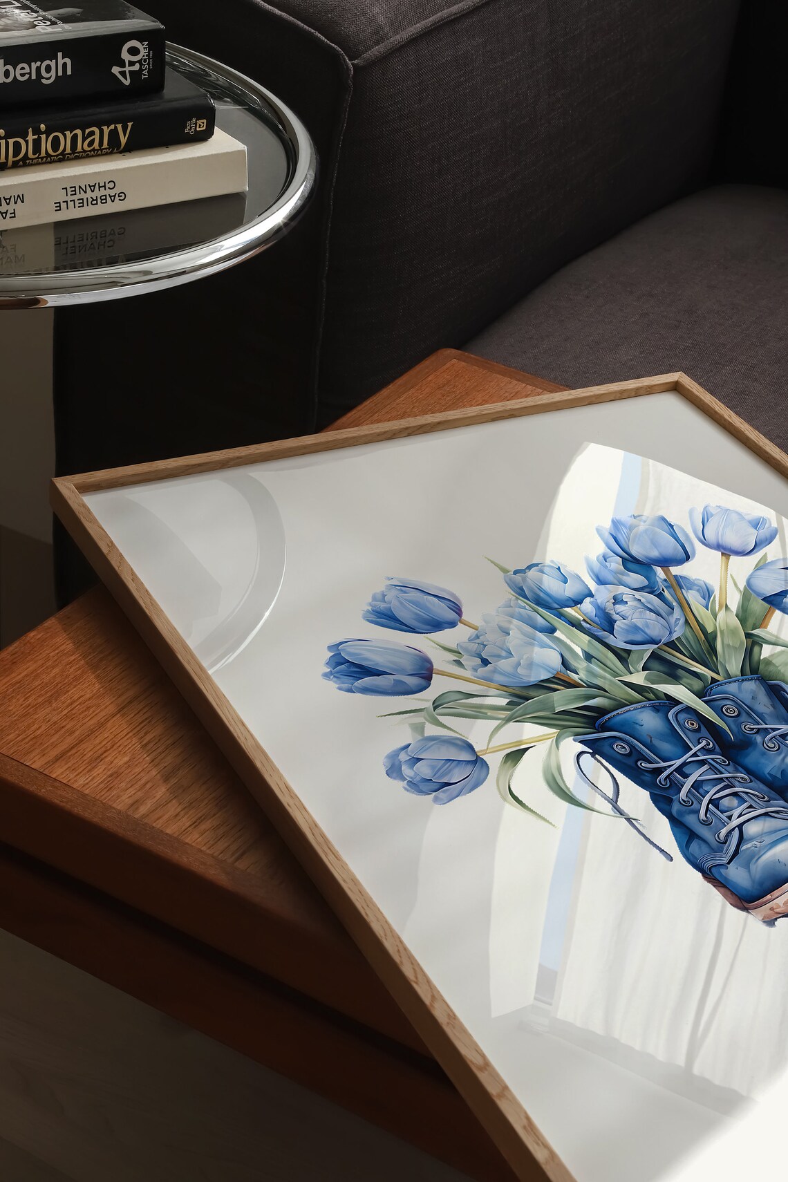 Boots With Flowers Blue Tulip Watercolor Art Print - Image 3