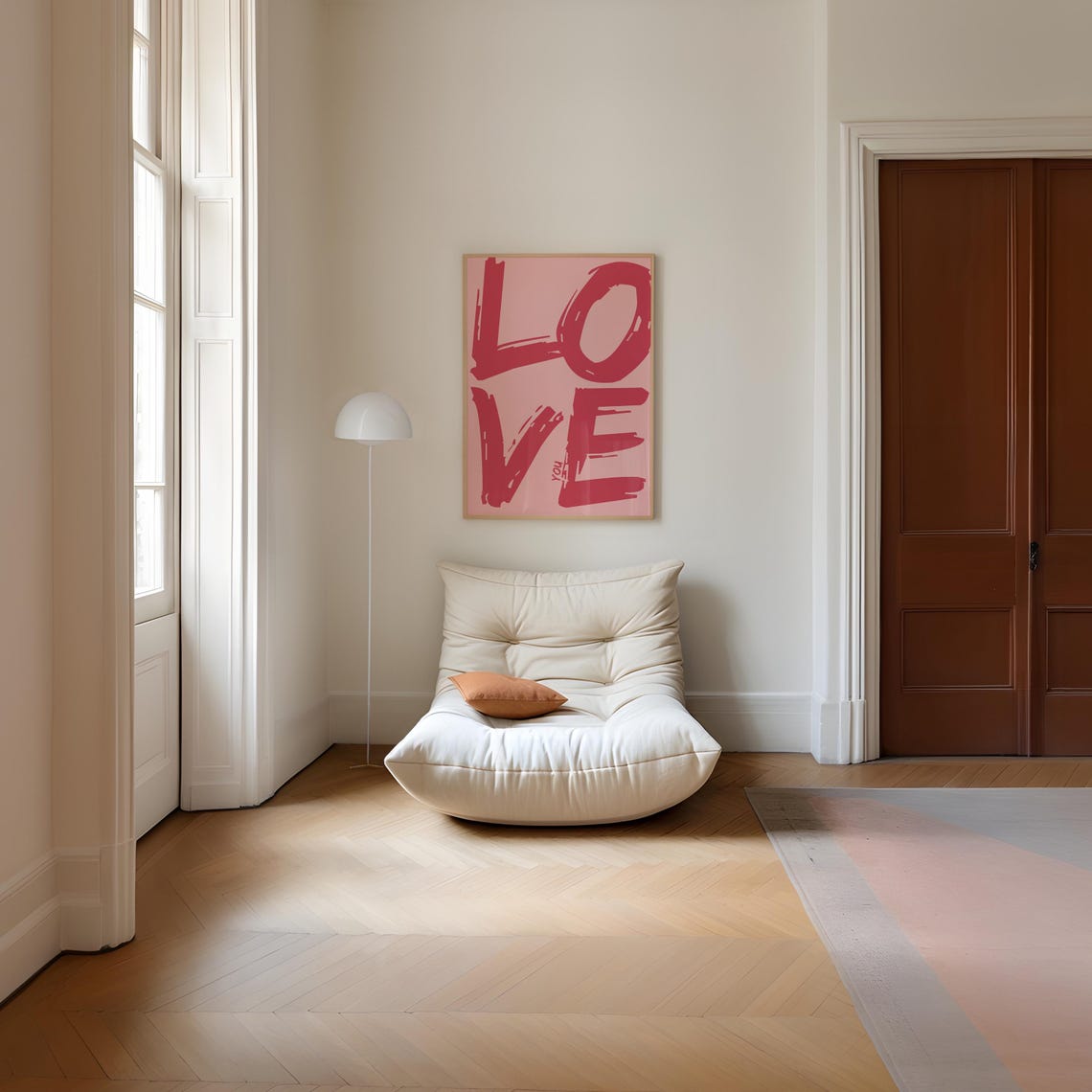 Oversized Love You Red On Pink Retro Brushstroke Typography Poster - Image 4
