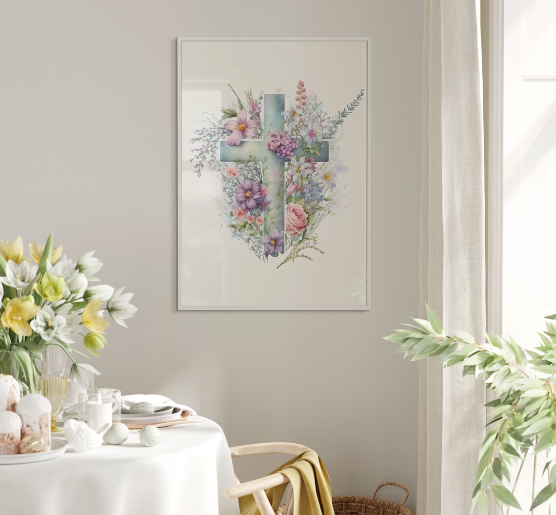 He Is Risen Christian Easter Watercolor Cross - Image 5