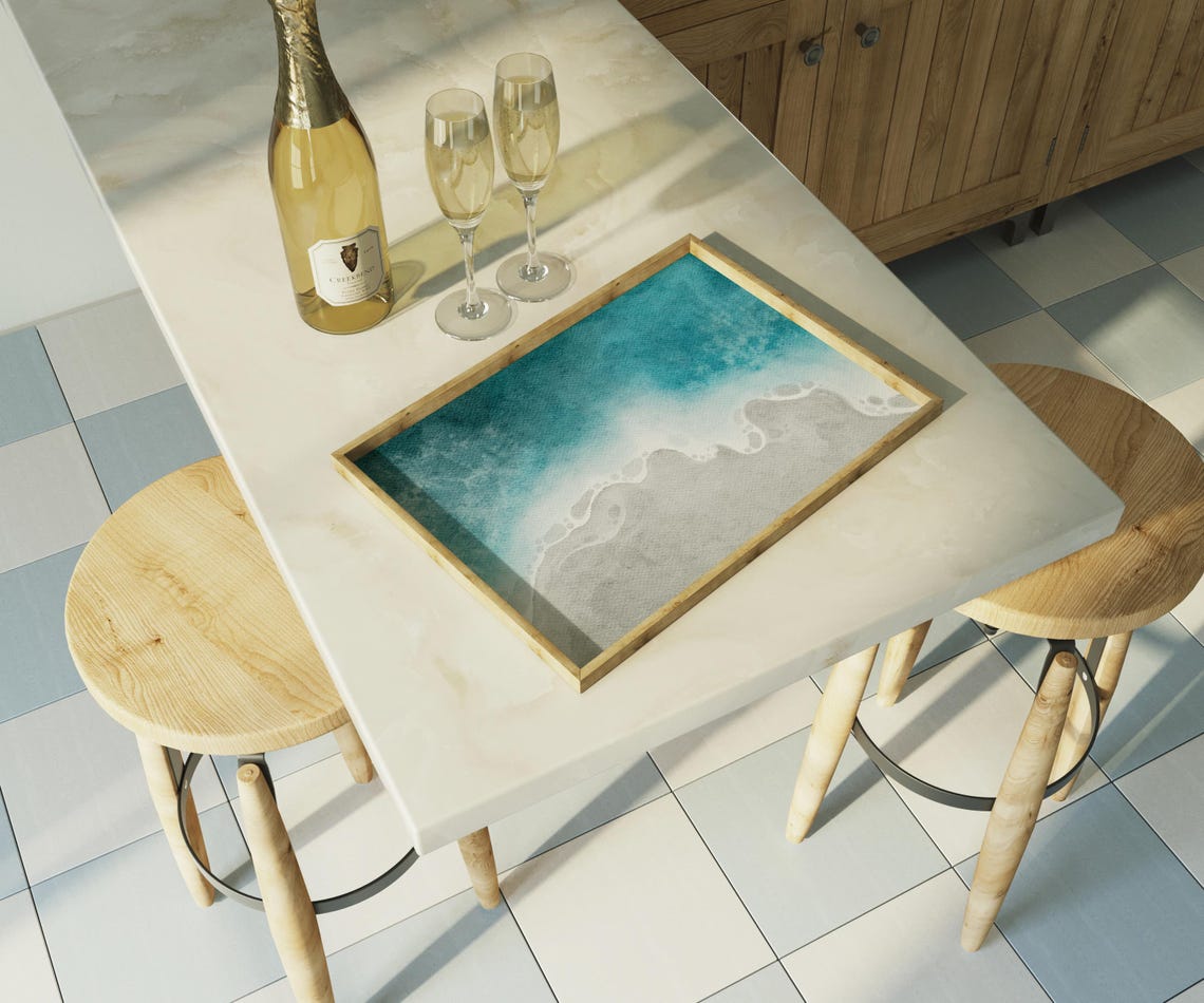 Cool Teal Sea Water Washing Over Quiet Gray Sand Beach Print - Image 5