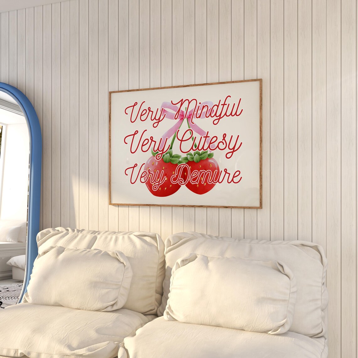 Very Mindful Very Cutesy Very Demure Quote Strawberry Bow Print - Image 2
